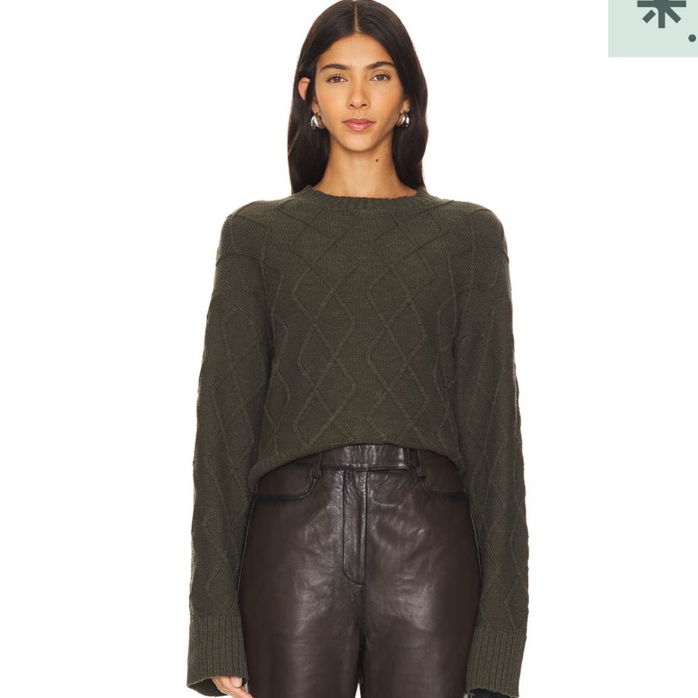 Sanctuary Dark Olive Crew Coastal Cable Crewneck
